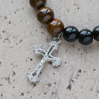 Pulsera de fe de piedras multinaturales con piedras surtidas y cruz: Fe que brilla naturalmente