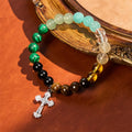 Pulsera de fe de piedras multinaturales con piedras surtidas y cruz: Fe que brilla naturalmente