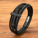 Bracelet en Cuir Croix Triple : Une Foi Personnalisée à Chaque Brin