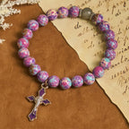 Pulsera de Ágata Púrpura Veteada: Fe Distintiva en Textura Terrosa