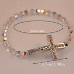 Bracelet Croix Blanc & Bleu Paon : La Foi Enlacée de Reflets Scintillants