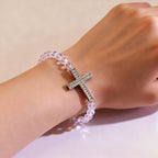 Bracelet Croix Blanc & Bleu Paon : La Foi Enlacée de Reflets Scintillants