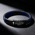 Bracelet en cuir tressé avec croix - Josué 1:9 : Courage audacieux au quotidien