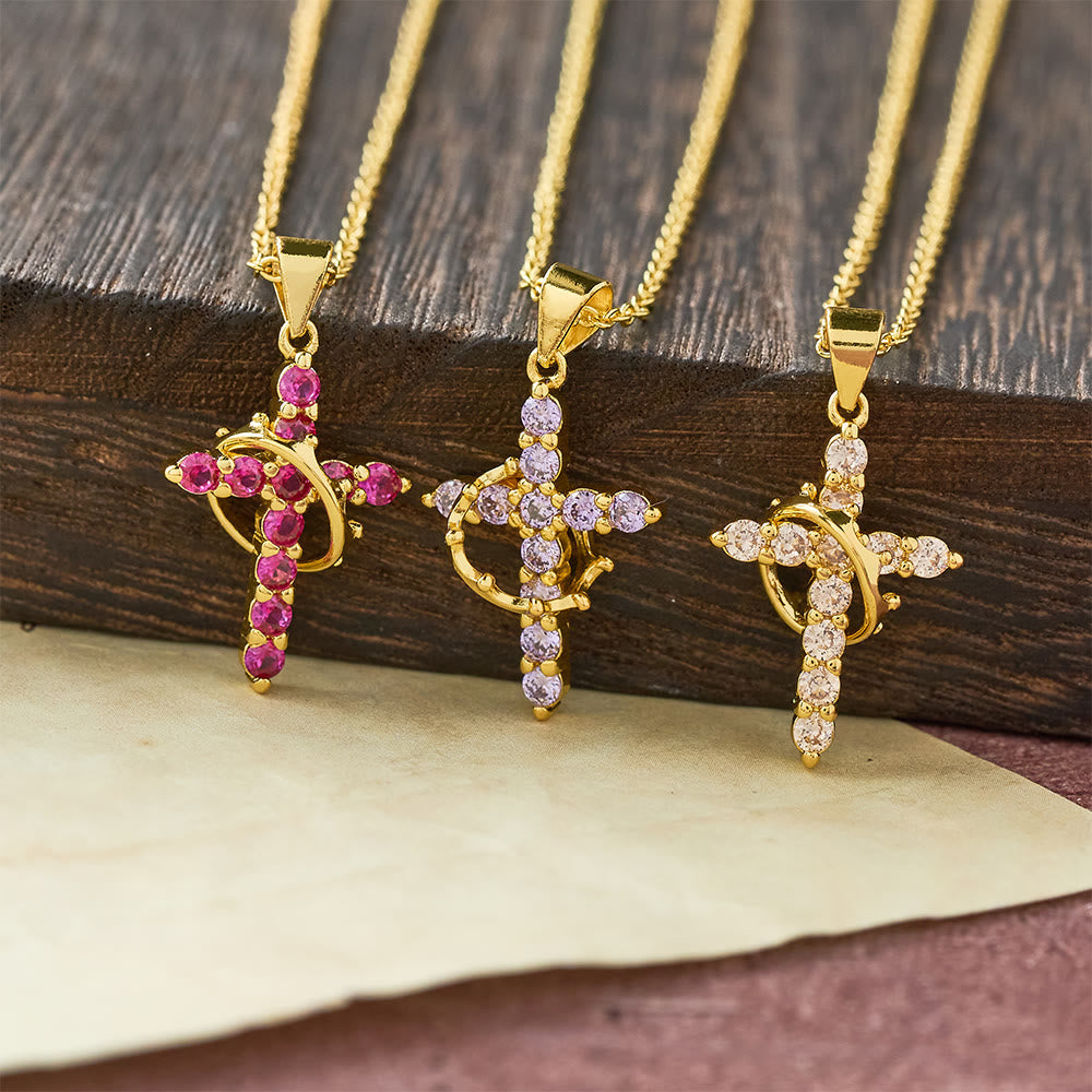 Foi - Collier Croix avec Accents de Pierre de Naissance Mensuelle