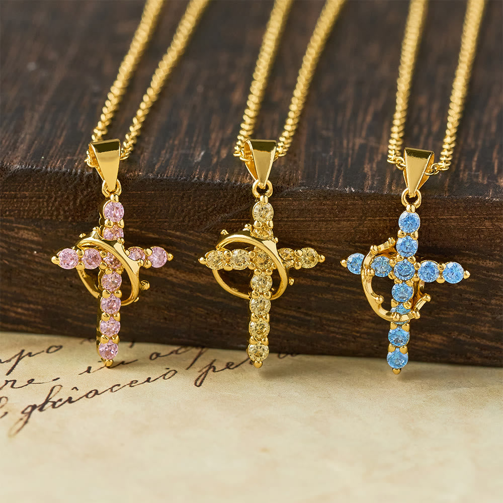 Foi - Collier Croix avec Accents de Pierre de Naissance Mensuelle