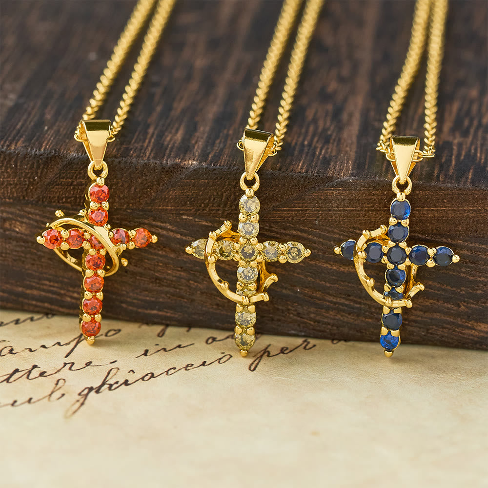 Foi - Collier Croix avec Accents de Pierre de Naissance Mensuelle