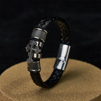 Pulsera clásica de cuero de la Santa Cruz de dos tonos con diseño trenzado