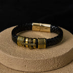 Pulsera clásica de cuero de la Santa Cruz de dos tonos con diseño trenzado