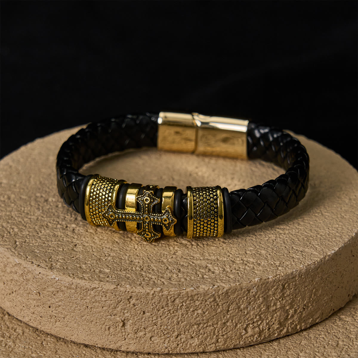 Pulsera clásica de cuero de la Santa Cruz de dos tonos con diseño trenzado