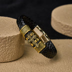 Pulsera clásica de cuero de la Santa Cruz de dos tonos con diseño trenzado