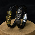 Pulsera clásica de cuero de la Santa Cruz de dos tonos con diseño trenzado