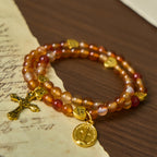 Pulsera Rosario de Caramelo Cálido con Acento JESÚS y Compañero de Fe de Nuestra Señora