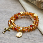 Pulsera Rosario de Caramelo Cálido con Acento JESÚS y Compañero de Fe de Nuestra Señora