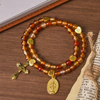 Pulsera Rosario de Caramelo Cálido con Acento JESÚS y Compañero de Fe de Nuestra Señora