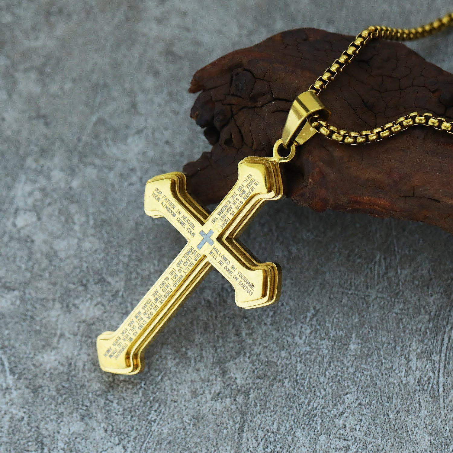 4-Colored Multi-Layered Scripture Cross Necklace: His Word for Daily Wear