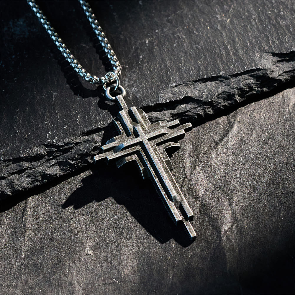 Collier croix en alliage structuré : Bijou de foi moderne à plusieurs niveaux
