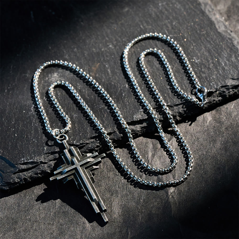 Collier croix en alliage structuré : Bijou de foi moderne à plusieurs niveaux