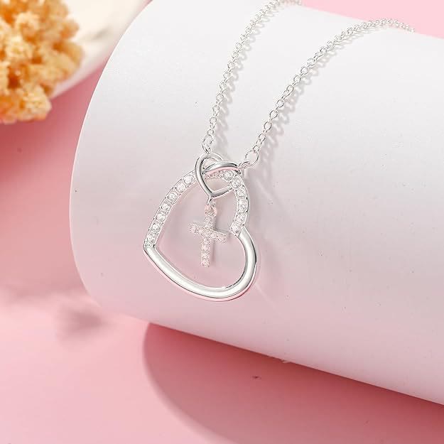 Collar de Cruz con Corazón Entrelazado y Tarjeta: Encarna Su Alegría y Gracia Pascual