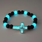 Juego de collar cruzado luminoso y pulsera de cuentas de 3 colores: Recuerdo de Su Luz Silenciosa
