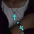 Juego de collar cruzado luminoso y pulsera de cuentas de 3 colores: Recuerdo de Su Luz Silenciosa