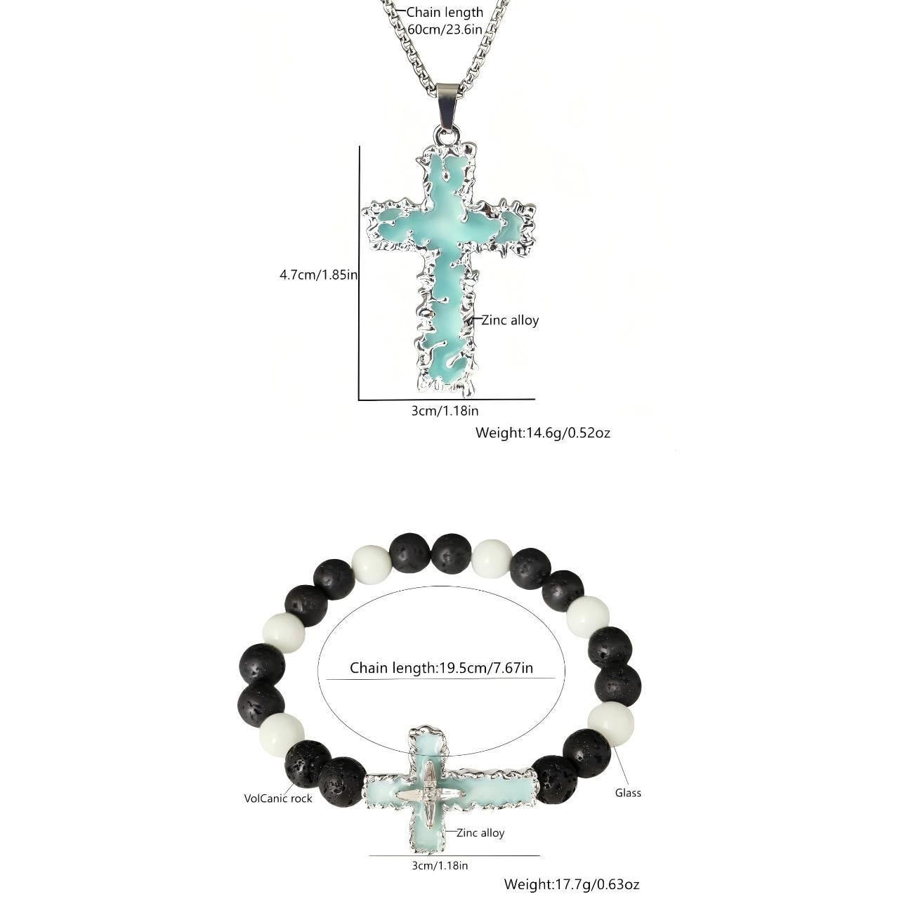 Juego de collar cruzado luminoso y pulsera de cuentas de 3 colores: Recuerdo de Su Luz Silenciosa