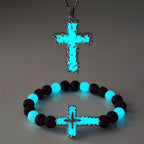 Juego de collar cruzado luminoso y pulsera de cuentas de 3 colores: Recuerdo de Su Luz Silenciosa