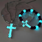 Juego de collar cruzado luminoso y pulsera de cuentas de 3 colores: Recuerdo de Su Luz Silenciosa