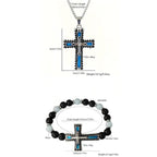 Ensemble de bijoux croix luminescent avec pierre volcanique : Gardez Sa Grâce près de vous après la tombée de la nuit