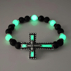 Ensemble de bijoux croix luminescent avec pierre volcanique : Gardez Sa Grâce près de vous après la tombée de la nuit