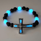 Ensemble de bijoux croix luminescent avec pierre volcanique : Gardez Sa Grâce près de vous après la tombée de la nuit