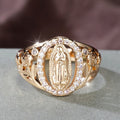 Nuestro Anillo de la Virgen con Circonitas Rodeadas y Acentos Florales: Encarna Su Tierna Gracia