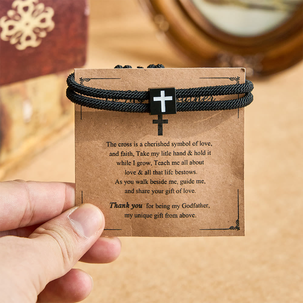 Bracelet croix en corde Milano avec carte-cadeau : bénédiction attentionnée pour les baptêmes et les étapes importantes
