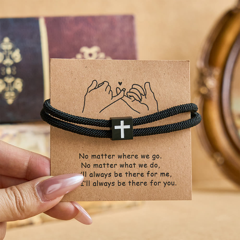 Bracelet croix en corde Milano avec carte-cadeau : bénédiction attentionnée pour les baptêmes et les étapes importantes