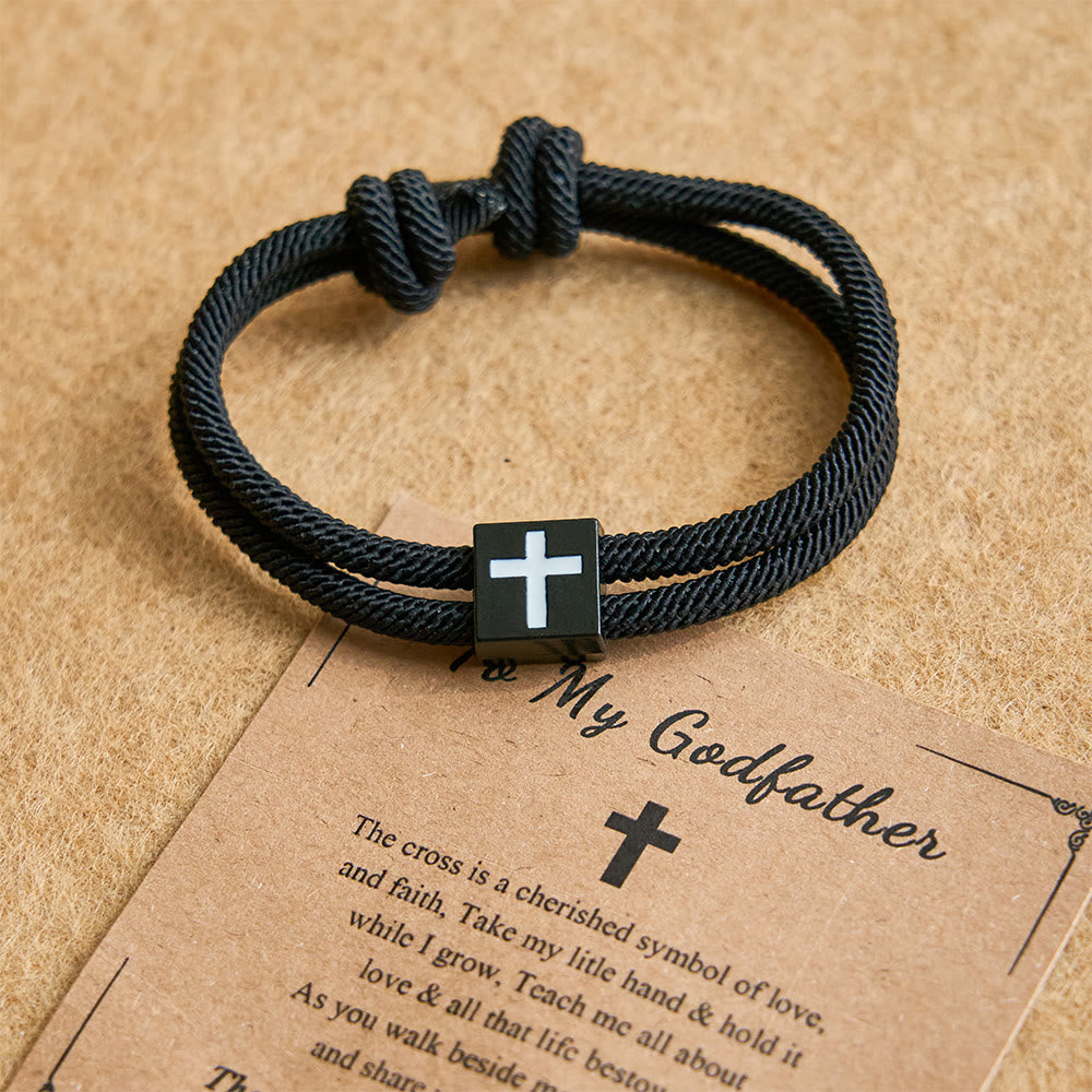 Bracelet croix en corde Milano avec carte-cadeau : bénédiction attentionnée pour les baptêmes et les étapes importantes