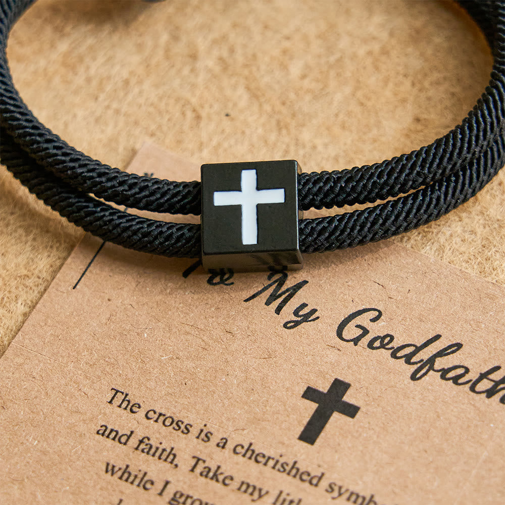 Bracelet croix en corde Milano avec carte-cadeau : bénédiction attentionnée pour les baptêmes et les étapes importantes