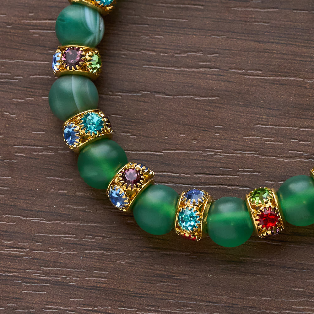 Pulsera Cruz de Ágata Verde Esmerilada y Cristal Blanco: Fe Suave en Textura Luminosa