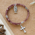 Bracelet en quartz fraise avec breloques crucifix et ichtus