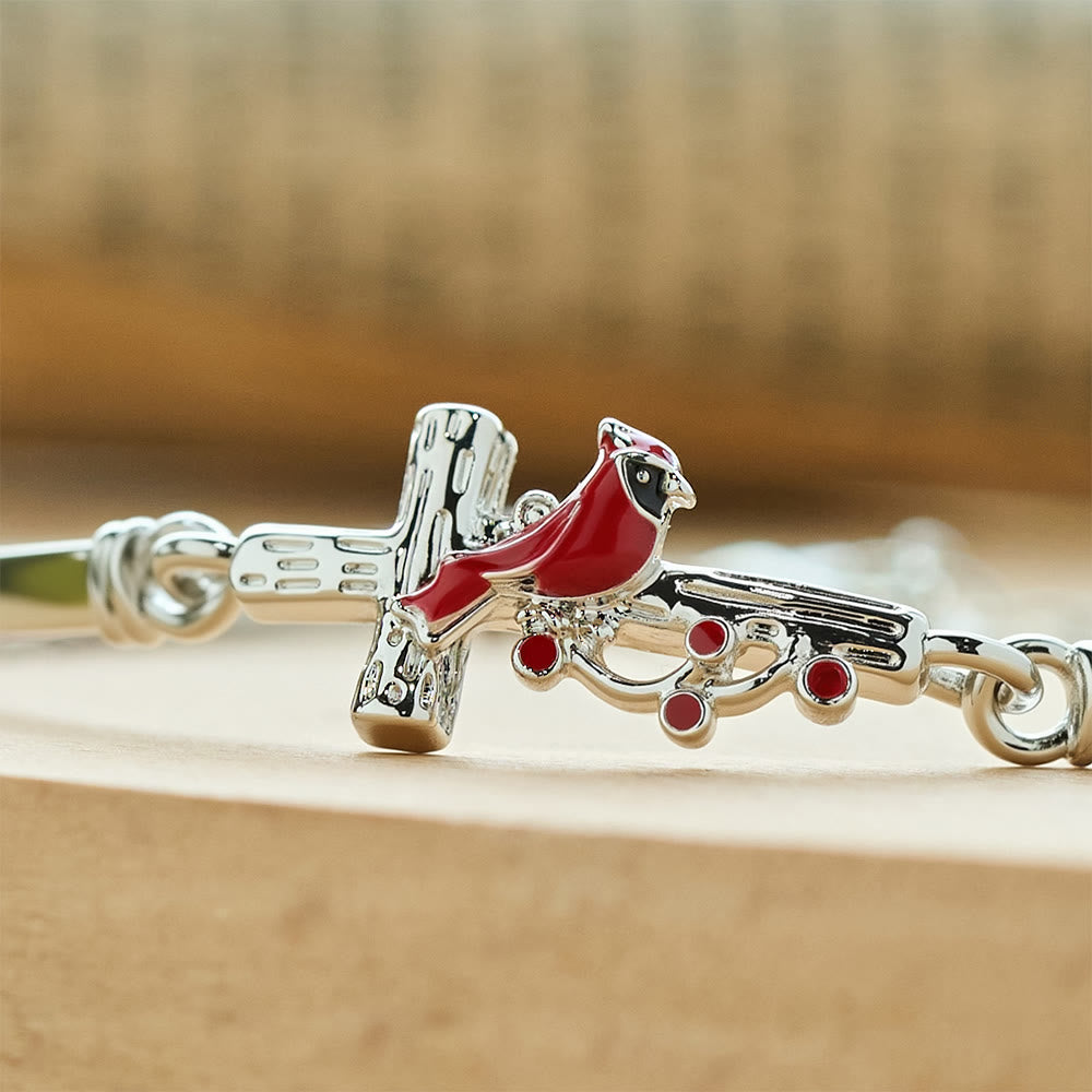 Pulsera ajustable de cardenal rojo con cruz