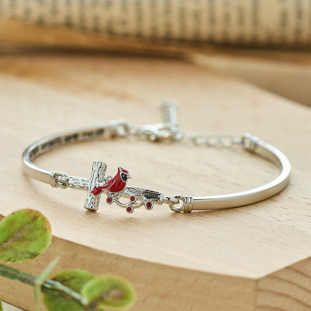 Pulsera ajustable de cardenal rojo con cruz
