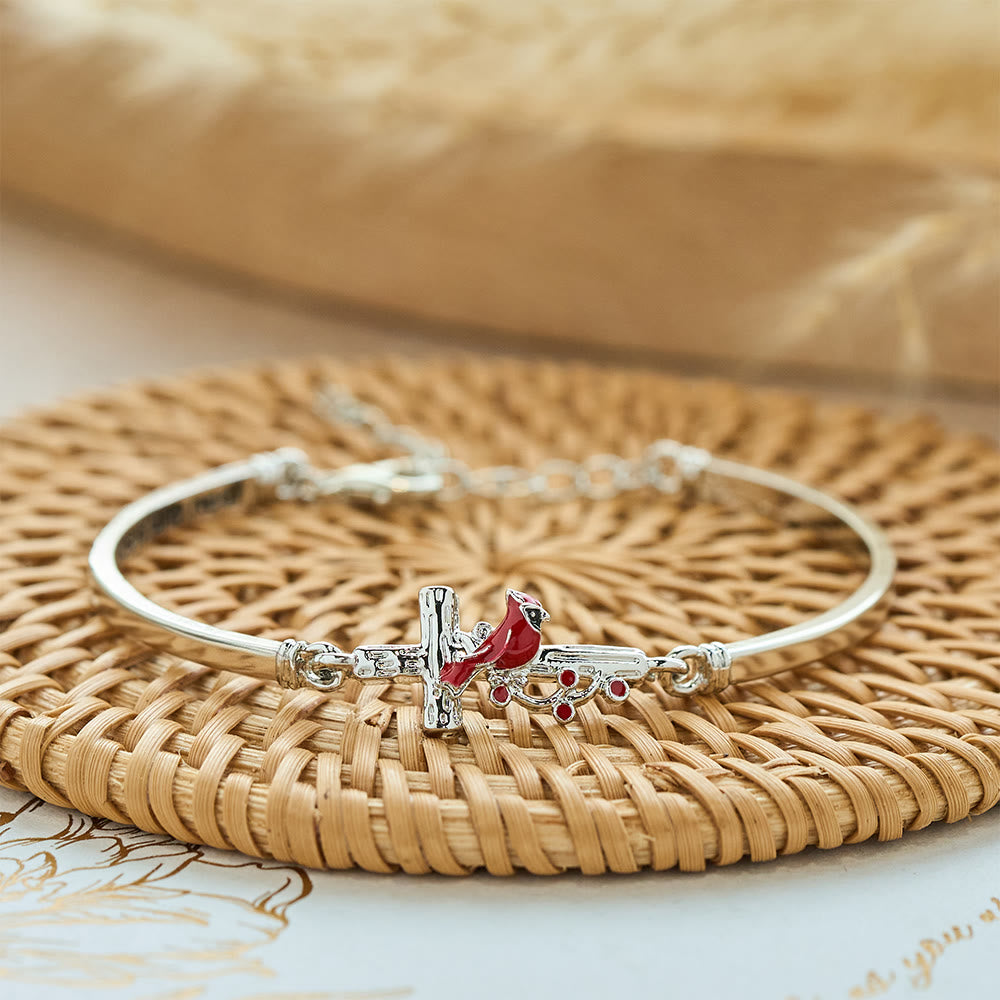 Pulsera ajustable de cardenal rojo con cruz