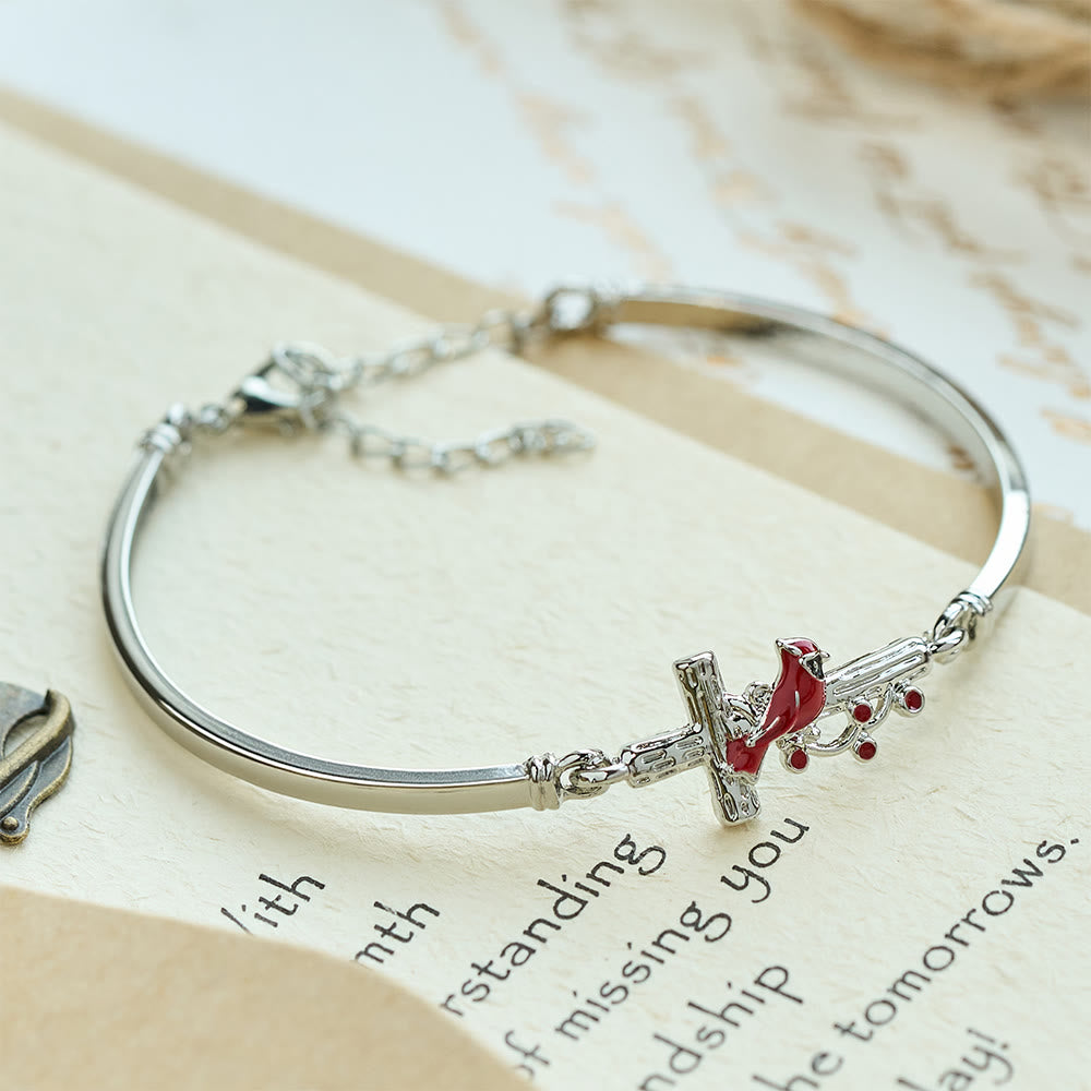 Pulsera ajustable de cardenal rojo con cruz