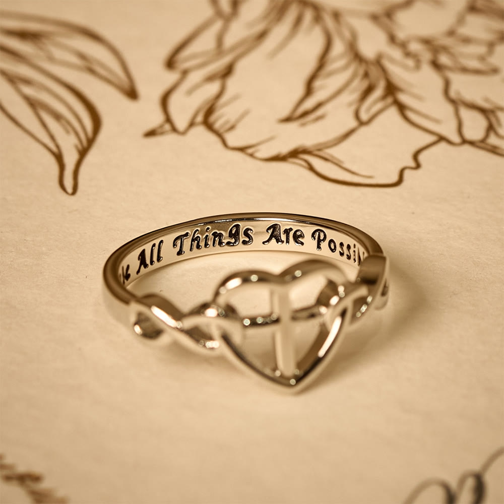Bague Entrelacée Cœur Croix Foi : Avec Dieu, tout est possible
