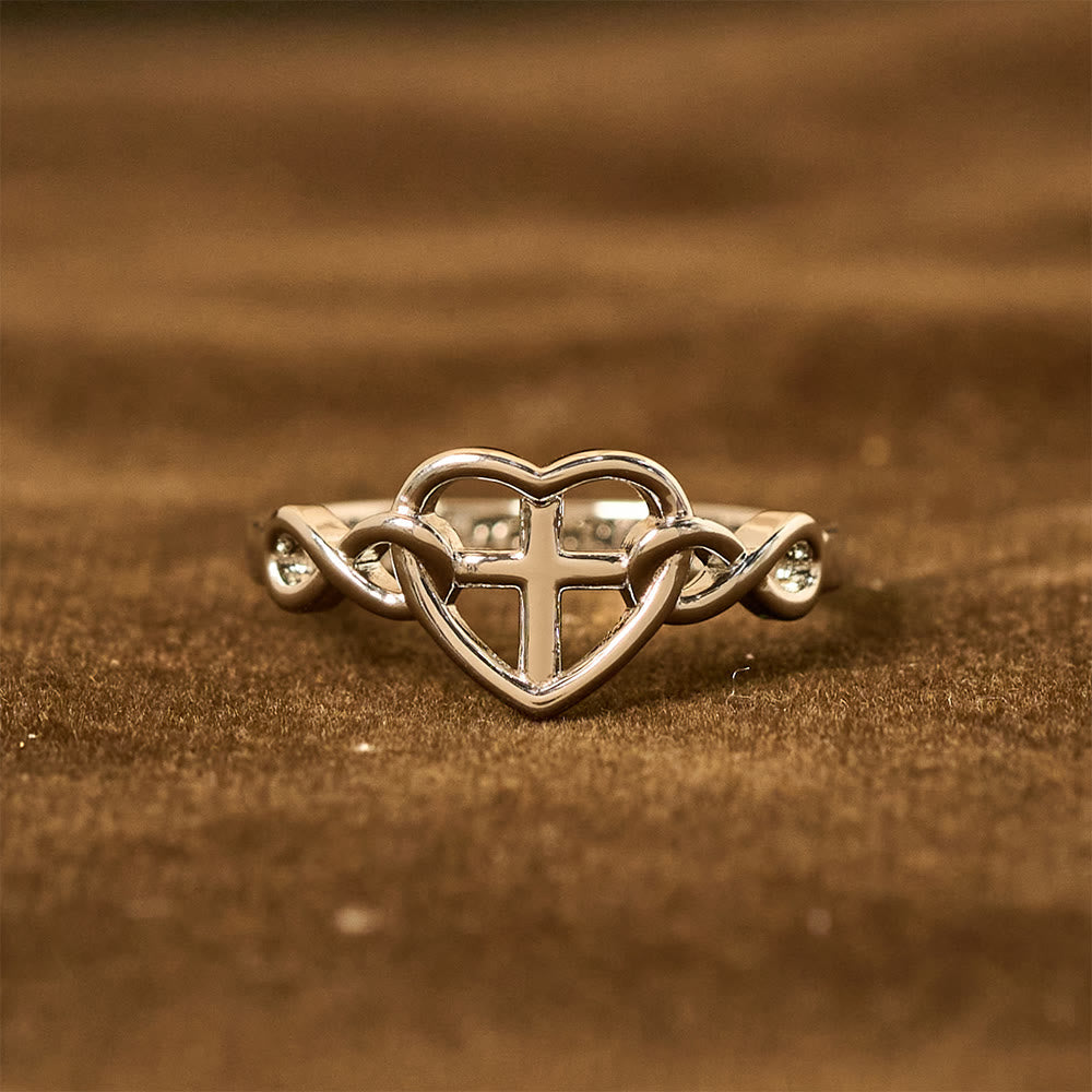 Bague Entrelacée Cœur Croix Foi : Avec Dieu, tout est possible