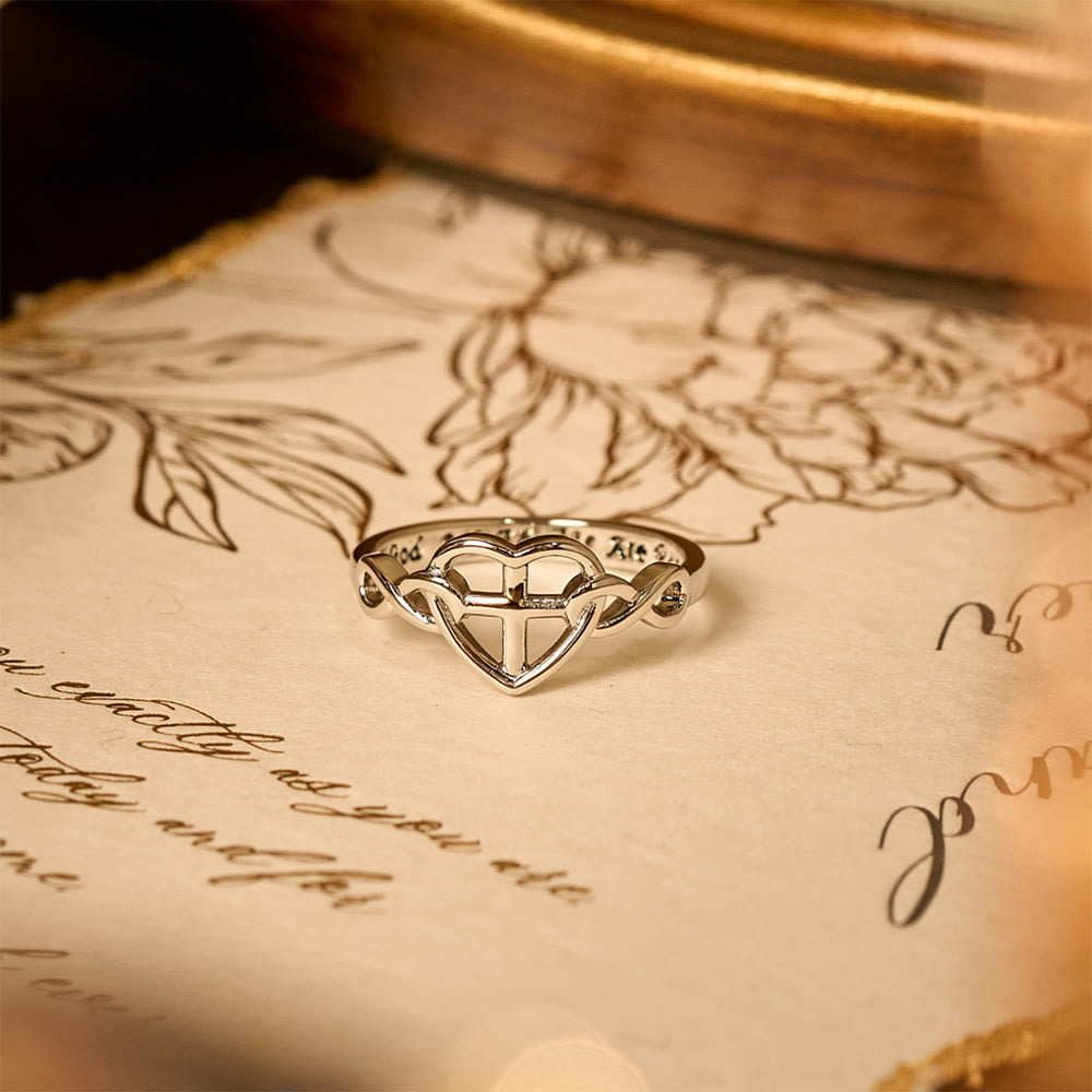 Bague Entrelacée Cœur Croix Foi : Avec Dieu, tout est possible