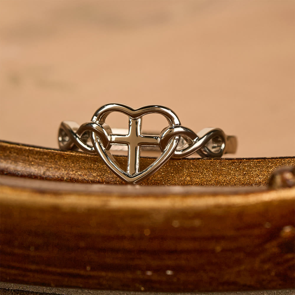 Bague Entrelacée Cœur Croix Foi : Avec Dieu, tout est possible