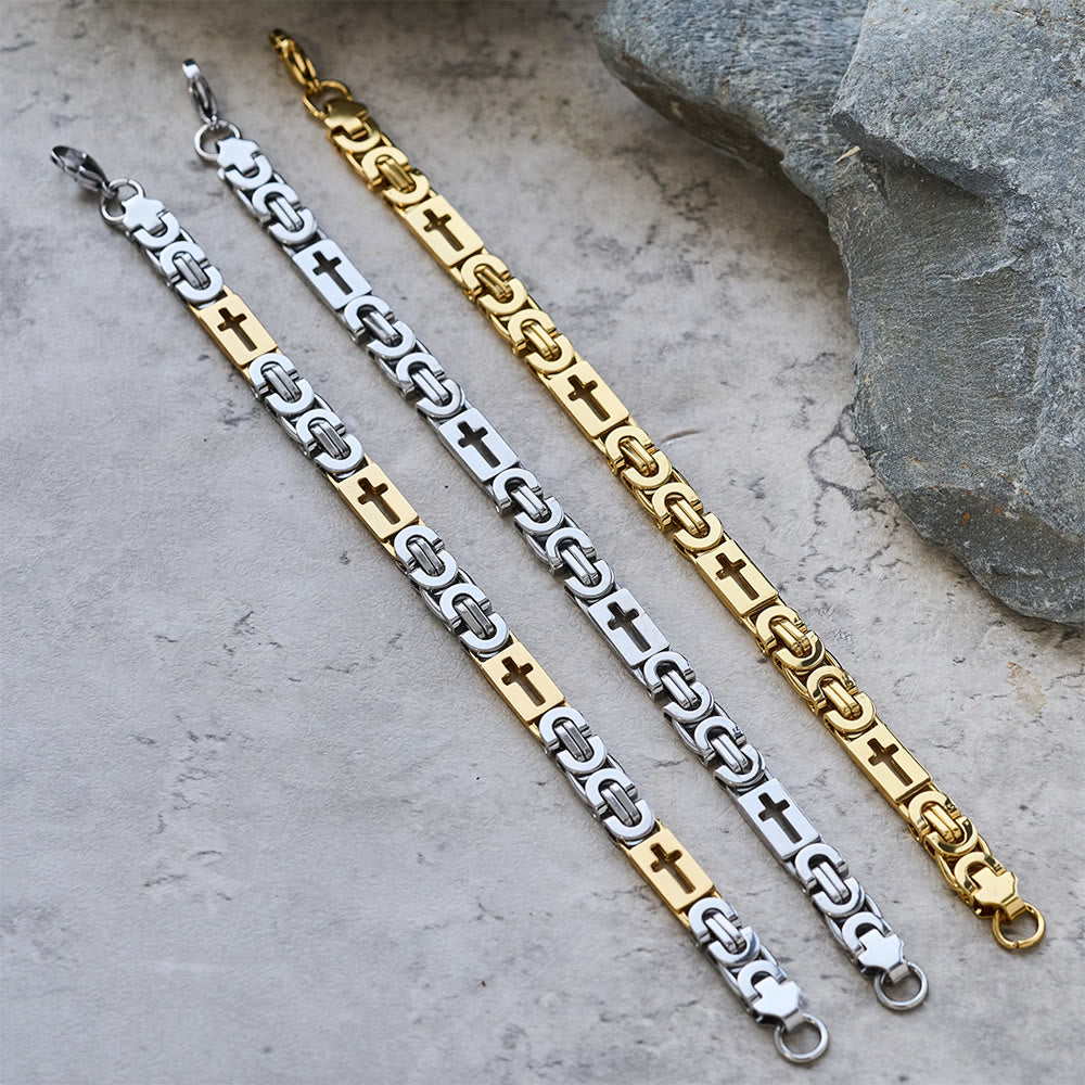 Collier et bracelet à chaîne incrustée croix tricolore : une déclaration de foi audacieuse