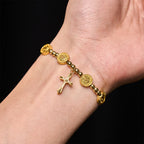 Gold-tone St. Benedict Cross Stretch Bracelet