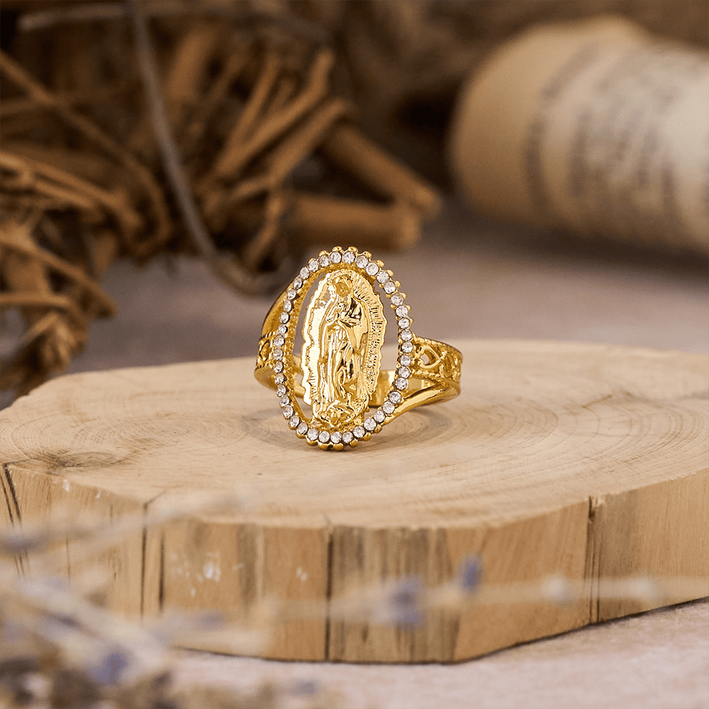 Notre-Dame de Guadalupe Bague Dorée, Confectionnée avec la Grâce Divine
