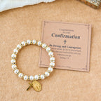 Bracelet Perles Modernes avec Médaille Miraculeuse Dorée & Carte Bénédiction : Communion Opulente