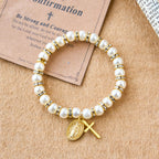 Bracelet Perles Modernes avec Médaille Miraculeuse Dorée & Carte Bénédiction : Communion Opulente